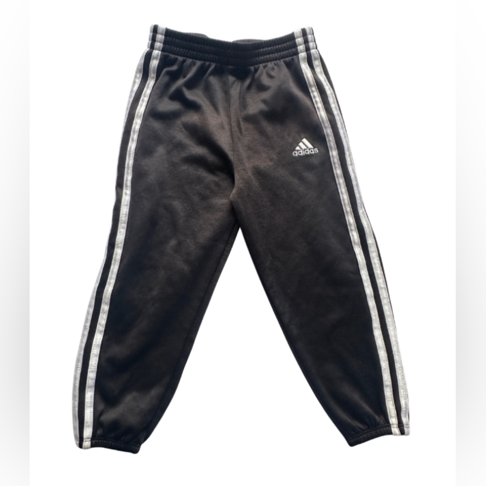 Adidas Kids Black Joggers with White Stripes